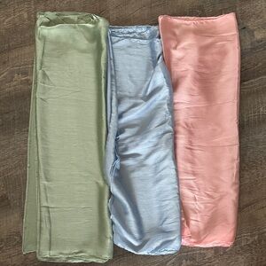 Set of Three Satin Scarves in Green, Blue, and Pink